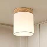 CongShine Deckenlampe Deckenleuchte 1 Flammig Flur - Holz Deckenspot Vintage E14 Lampe Decke Retro Klein Deckenstrahler MAX30W Stoff für Wohnzimmer Schlafzimmer Küche, Ohne Leuchtmittel, Ø12CM