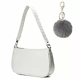 CAMILIFE Handtasche Damen Vintage, Umhängetasche mit Schickem Krokoprägung-Druck, Kleine Umhängetasche Damen,Damen Schultertasche,Frau Vintage Shoulder Mini Bag (Weiß-Haarballen)