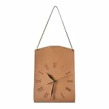 FIYSON Literarische Wanduhr aus PU-Leder,nordische Heim-Leder-Wanduhr,Retro Wanduhr ohne Tickgeräusche,Wohnkultur Wand,Retro-Uhr-Ornamente,für Coffee-Shop-Studie,Batteriebetrieben (Hellbraun)