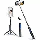 ATUMTEK Selfie Stick Stativ, 3-in-1 Ausziehbares Aluminium Handy Stativ mit kabelloser Bluetooth-Fernbedienung, Kompatibel mit iPhone 17/16/15/14/13/12 mini/11 Pro und Samsung Smartphones, Blau