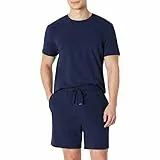 Amazon Essentials Herren Schlafanzug aus Baumwoll-Modal, Kurzärmeliges T-Shirt mit Shorts, Marineblau, L