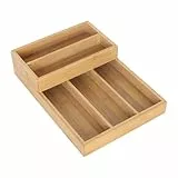 Relaxdays Besteckeinsatz Bambus, 2-teilig, 6 Fächer, stapelbar, Schubladeneinsatz, Besteckkasten platzsparend, Natur