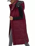 Vancavoo Lange Weste Damen mit Kapuze Ärmellose Steppweste Lang Daunenweste Übergangsweste Winterjacke Longweste Leichte Warm Gesteppt Winterweste Mäntel,Rotwein,L