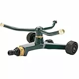 Sacolin Sprinkler mit Radstand, Metall 3-Arm, 360 Grad, für Hof, deckt bis zu 845 m², Düse Kupfer, Connect Quick Garten Bewässerungssystem für Rasen und Bereiche im Freien