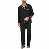 U2SKIIN Schlafanzug Herren lang 100% Baumwolle Herren Pyjamas Set Herrenschlafanzug Langarm Schlafanzug Männer Nachtwäsche Loungewear Sleepwear (Schwarz, XL)