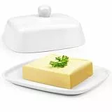 HEKOBAG Butterdose Keramik Weiß Butterglocke Butterschale Porzellan Butterbehälter mit Deckel Keramische Butterbox Butterfass Weiss Butter Dish Buttertopf für Alle Gängigen Butter (250g)