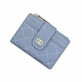 SUNAVY Mini Geldbrse Damen Klein: Viele Fcher, 8 Kartenfcher, Mnztasche - Kleines Portemonnaie Damen Leder RFID Schutz (Blau)