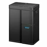 EKO Mirage Plus Mülleimer mit 3 Fächer, 2 x 15 L und 30 L, Recycler Mülleimer mit Sensor, 3 Kunststoff Inneneimer, Automatischer Abfalleimer mit Deckel, großer Mülleimer Küche 60l, Mattschwarz