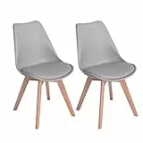 EGGREE 2er Set Esszimmerstühle mit Massivholz Buche Bein SGS Geprüfter, Retro Design Gepolsterter lStuhl Küchenstuhl Holz, Grau