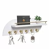 Karisky Key Holder for Wall, Decorative Key and Mail Organizer with 6 Sturdy Metal Hooks and Floating Shelf, 14 Inches Wood Wall Mounted Key Rack for Entryway, White and Gold