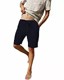 LVCBL Herren Baumwolle Leinen Lose Shorts mit Kordelzug Sommer Strand Shorts Navy M