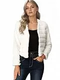 Allegra K Damen Winter Warm Cropped Jacke Kragenlos Kunstpelz Flauschiger Mantel, Weiß, Medium