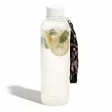 MAMEIDO Trinkflasche mit Zeitmarkierung 1 l Kohlensäure geeignet, auslaufsichere Water Bottle, Wasserflasche BPA frei für Sport, Gym & Büro (Ivory Beige)