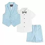 LOLANTA Jungen-Weste, Smoking-Anzug, Hochzeitsring, Träger, Outfits, 4-teiliges Kleid, Kleidung, Weste, Hemd, Shorts, Fliege, Solid Blue, 11-12 Jahre