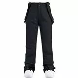 HOTIAN Damen Skihose Hosenträgerhose Snowboardhose Damen Winter Warm Wasserdicht Winddicht Abnehmbare Skilanglaufhose Thermohose Wanderhose Black L