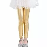LOLANTA Mädchen Metallisch Glänzende Tanz Leggings Lange Gerade Stretch Hose Slim Fit Athletische Tanzhose, Gold, 5-6 Jahre, 120