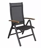 Dehner Gartenstuhl Chicago Wood, klappbar, 110 x 49 x 66.5 cm, Aluminium/FSC®-zertifiziertes Teakholz/Textilene, schwarz/braun