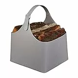 Relaxdays Holzkorb Kunstleder, stabiler Feuerholzkorb mit Henkel, zum Tragen, Kaminholztasche, für Brennholz, dunkelgrau