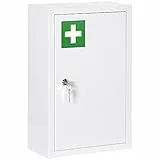 kleankin Medizinschrank, Apothekerschrank mit 3 Fächern, Medikamentenschrank, Abschließbarer Erste Hilfe Schrank mit 2 Schlüsseln, Stahl, Weiß, 30 x 14 x 46 cm