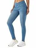 LaiEr Damen V Crossover Skinny Jeans Hohe Taille Bauchkontrolle Casual Fitness Leggings, Weich und elastisch Casual Faux Denim Print mit Seitentaschen(Light BlueL)
