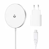 RoRoSkin Mag Safe Ladegerät iPhone mit 20W USB-C Adapter, Wireless Charger induktive ladestation für iPhone 17/16/15/14/13/12 Pro Max/Air/Plus/Pro, Magnet Schnelles Kabelloses Ladegerät, Schneeweiß