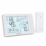 Konsen Wetterstation Funk mit Außensensor DCF Funkuhr, Digital Thermometer/Hygrometer für Innen und Außen, Hinterbeleuchtung, Wettervorhersage, Weiß