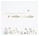 goldbuch 513 Babytagebuch Voller Wunder Wiese Weiß, Erinnerungsalbum mit 100 illustrierten Seiten, Einband mit Goldprägung und einem Wiesen-Motiv, Erinnerungsalbum, Babyalbum ca. 24,5 x 22,5 x 3,5 cm