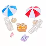 TOYANDONA 9-teiliges Miniatur Strand Deko Set - 1:12 Puppenhaus Zubehör mit Liegestuhl, Sonnenschirm, Tisch & Bierkrügen - Maritime Dekoration für Feengarten, Torte, Aquarium, Micro Landschaft