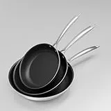 COOKNANO Bratpfannen, Set 3-teilig (20 cm + 24 cm + 28 cm), 4-Schicht-Edelstahl-Antihaftpfanne, Ergonomischen Griff, für alle Herdarten inkl. Induktion