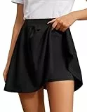 DRESSTELLS Rock mit Hose Damen Schwarz Karneval Skater Rock mit Short Integriert A-Linie Hohe Taille Minirock Fasching Informell Faltenrock Black M