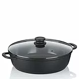 kela Schmorpfanne 32 cm hoher Rand ATURA, Induktion Servierpfanne mit Deckel 5 L, Aluguss keramisch beschichtet, Paella Pfanne, PFAS frei