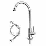 BONADE Wasserhahn Küche, 360°Drehung Einhand Hochdruck Kaltwasserhahn Küche, Drahtziehen küchenarmatur mit Muttern aus Edelstahl 304, Küchenarmatur Spültischarmatur Kaltwasser für Garten