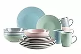 MÄSER 934006 Serie Elissa, Modernes Geschirr Set für 4 Personen in bunten Mattglasuren mit weißem Rand, 16-teiliges Kombiservice, Steinzeug, Bunt, Grau, Türkis, Rosa, Grün