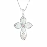Bling Jewelry Antiker Vintage-Stil Statement Edelstein Pink CZ Weißer Künstlicher Opal Kreuzanhänger Halskette Für Damen Teenager .925 Sterlingsilber Oktober Geburtsstein