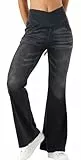 Panegy Damen High Waist Flare Yoga Hose Crossover Workout Bell Bottom Bootcut Washed Denim Leggings Pull On Casual Jeans Trousers Grau XL