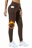 Enjoyoga Thermo Leggings Damen mit Taschen [für Winter] - High Waist Sporthose Laufhose Yogahose Geeignet für Sport und Alltag - L 12(Brown)