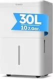 Kresico Luftentfeuchter elektrisch 30L, Entfeuchter elektrisch, Luftentfeuchter Keller für Räume bis zu 245m³/90m², Raumentfeuchter elektrisch 40dB mit Ablaufschlauch, Filter, Timer, 10 J. Gar.