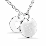 Hanessa Personalisierte Kette mit Gravur Edelstahl 50 cm mit Anhänger Herz rund in silber - Personalisierte Halskette für Frauen - Personalisierter Schmuck Damen Kettenanhänger
