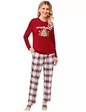 Clearlove Christmas Familien Weihnachten Pyjama Set Weihnachten Schlafanzug Langarm Zweiteiliger Set Sleepwear Nachtwäsche für Familien Damen-Rot1 XXL