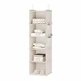 YOUDENOVA Hängeregal Stabiler Kleiderschrank Organizer Hängeaufbewahrung Schrankorganizer Hängeorganizer mit Bambus-Stöcke und MDF-Platten Verstärkt 5 Fächer Beige