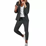 AACH Hosenanzüge für Damen Elegant Blazer Anzug Set Einfarbig Streetwear Zweiteilig Hosenanzug Business Modern Anzughose Revers Slim Fit Sportlich Büro Outfit Anzugjacke Sommer Freizeitanzug