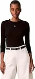 Calvin Klein Women's LS Woven Label 2X2 Rib Crew TOP LV047E205G Other Tops, Black (Black), L, Schwarz (Schwarz), L