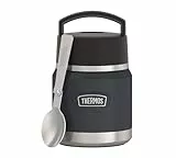 Thermos ICON Kids Thermobehälter für Essen 0,35l, dunkelgrau, graphite, Edelstahl, absolut dicht, hält Speisen 12h heiß & 16h kalt, mit klappbarem Löffel, BPA-frei
