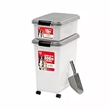 IRIS USA Hundefutter Vorratsbehälter 13.6 kg & 5.0 kg Combo Katzenfutter Vorratsbehälter Hund Leckerli Behälter Luftdicht Stapelbar 2 Tassen Schaufel Rollen Einfache Mobilität Silber