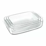 Relaxdays Auflaufform Set, Glas, 3 Größen, eckig, Ofenform für Lasagne, Gratin, Tiramisu, spülmaschinenfest, transparent