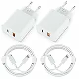 [Apple MFi Certified] Handy Ladegerät,2 Pack 2Port PD/QC Schnellladegerät mit Lightning Ladekabel 2M,USB A+C Mehrfach Ladegerät mit Schnellladekabel für iPhone 15/14/13/12/11/Samsung/Android usw