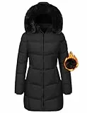 Vancavoo Winterjacke Damen Wintermäntel Winter Warm Jacke Mantel Daunenmantel Parka Steppmantel Lang Winterparka Outdoorjacke mit Kapuze,Schwarz,M
