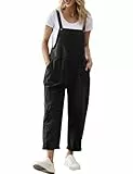 YESNO Damen Latzhose Sommer Oversize Trägerhose Beiläufig Loose Bib Pants Overall Baggy Jumpsuit Strampler Sommerhose mit Träger (XL PV9DE Schwarz)