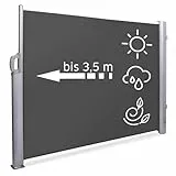 NOOR Seitenmarkise EXKLUSIV 180x350 cm Anthrazit - blickdichter Sichtschutz für Balkon, Terrasse & Garten - ausziehbarer Sonnenschutz/Windschutz inkl. Befestigungen - imprägniert und wasserabweisend