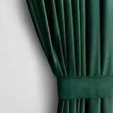 AmeliaHome Restilo Set Vorhang H 270 x B 140 cm mit Raffhalter 54 x 10 cm Velvet Optik Flaschengrün 1 St. Kräuselband Wellenband Samt Halbverdunkelungsvorhang Fensterdekoration Dekoschal Dekorvorhang